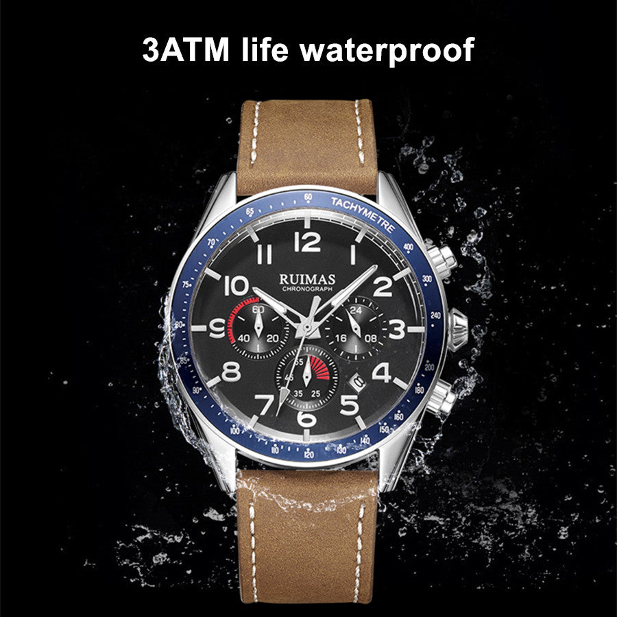 RUIMAS Luxury Brand Chronograph Watches for Men Fashion Leather Sports Military Wristwatch Luminous Clock Auto Date Reloj Hombre 574