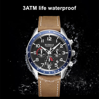 RUIMAS Luxury Brand Chronograph Watches for Men Fashion Leather Sports Military Wristwatch Luminous Clock Auto Date Reloj Hombre 574