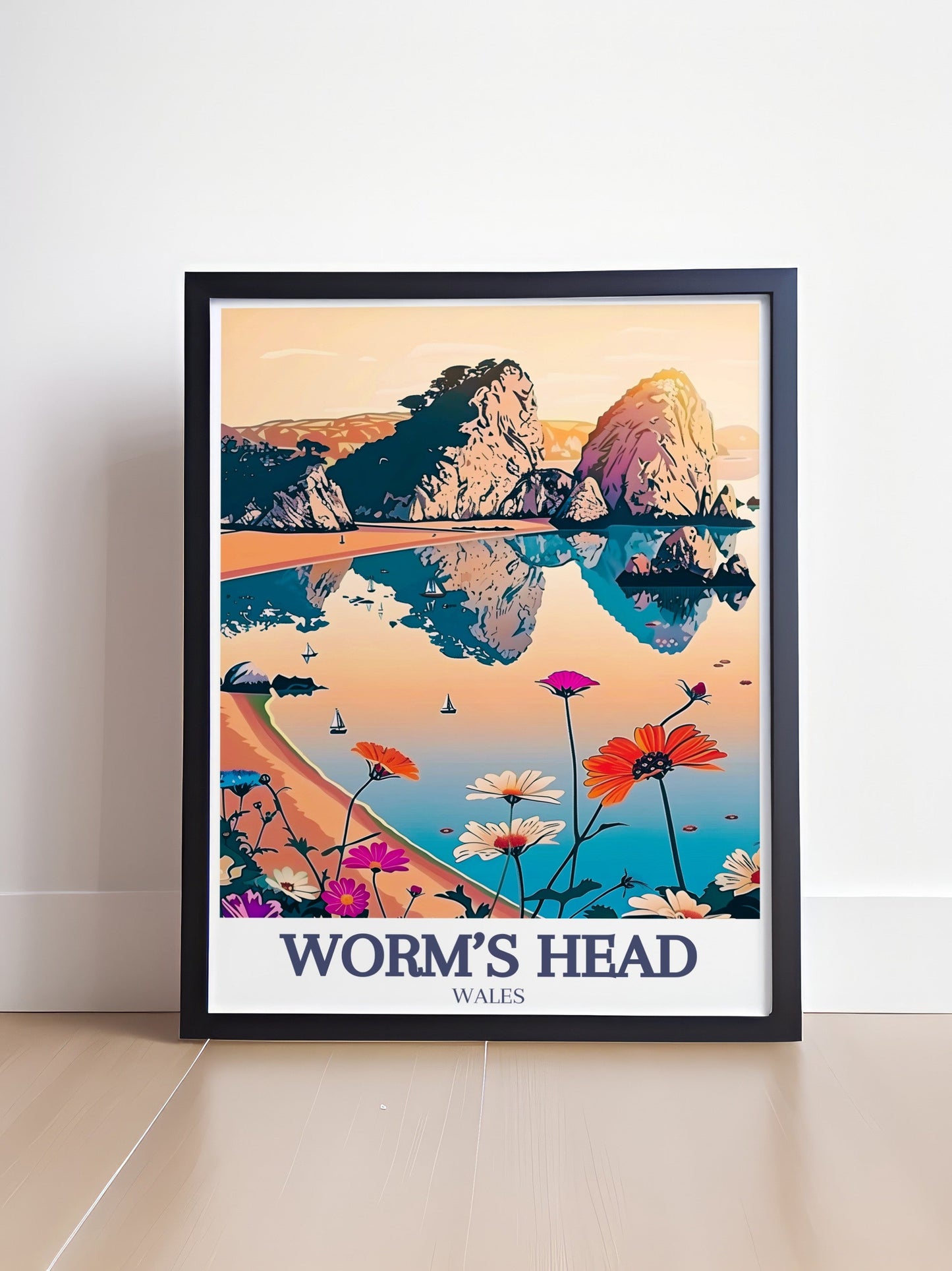 Lookrover Worm's Head Three Cliffs Bay Gower Peninsula Travel Poster Canvas Print Wall Art