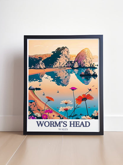 Lookrover Worm's Head Three Cliffs Bay Gower Peninsula Travel Poster Canvas Print Wall Art