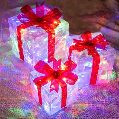 Twinkling Trio: Christmas Lighted Gift Box Set