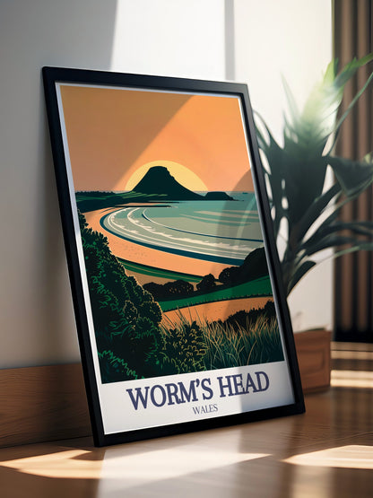 Lookrover Worm's Head Gower Peninsula Rhossili Bay Travel Poster Canvas Art Print Wall Decor