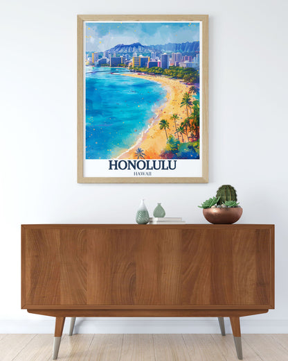 Lookrover Honolulu Diamond Head Aloha Tower Canvas Art Travel Print Wall Poster