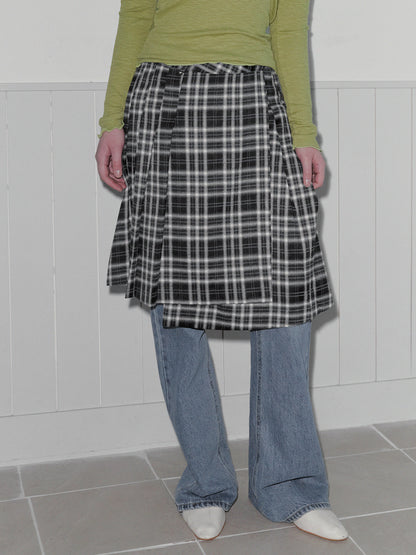 Noha Check Pleated Midi Wrap Skirt