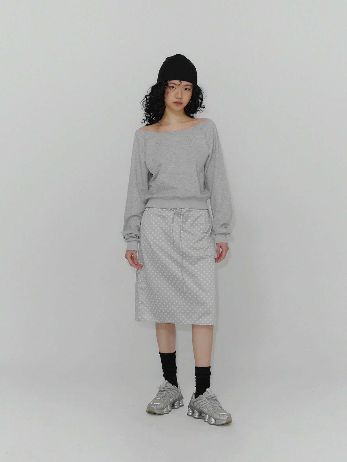 Ilang Dot Satin Midi Skirt