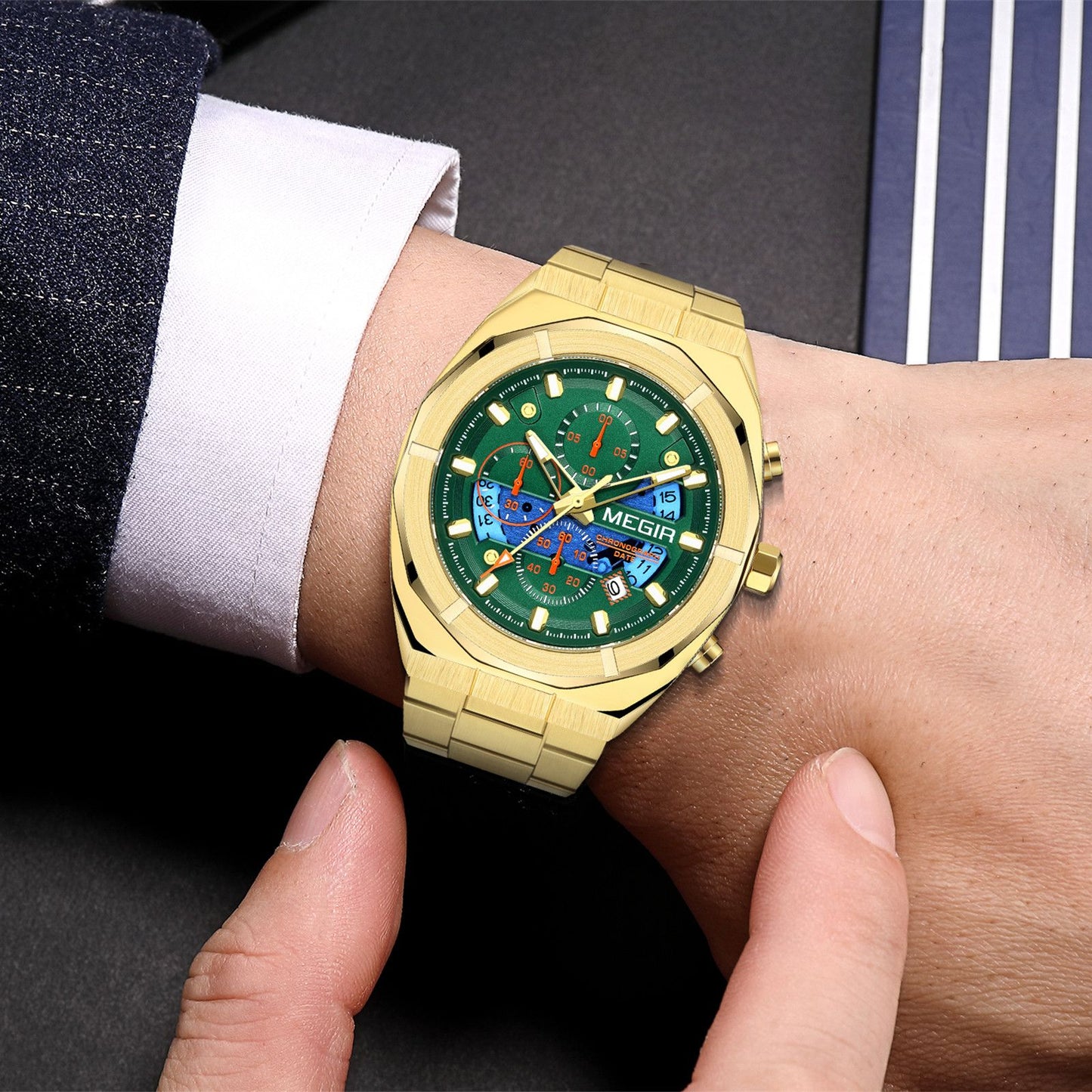 MEGIR New Watch for Men Top Brand Luxury Casual Quartz Wristwatch with Chronograph Waterproof Luminous Auto Date Reloj Hombre 2225