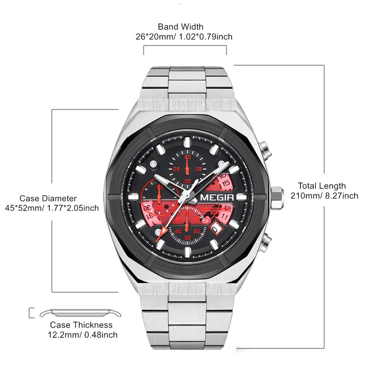 MEGIR New Watch for Men Top Brand Luxury Casual Quartz Wristwatch with Chronograph Waterproof Luminous Auto Date Reloj Hombre 2225