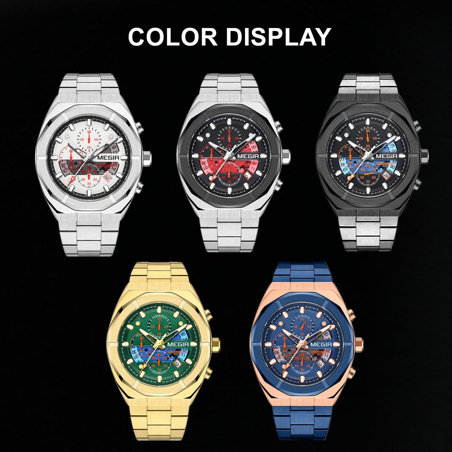 MEGIR New Watch for Men Top Brand Luxury Casual Quartz Wristwatch with Chronograph Waterproof Luminous Auto Date Reloj Hombre 2225