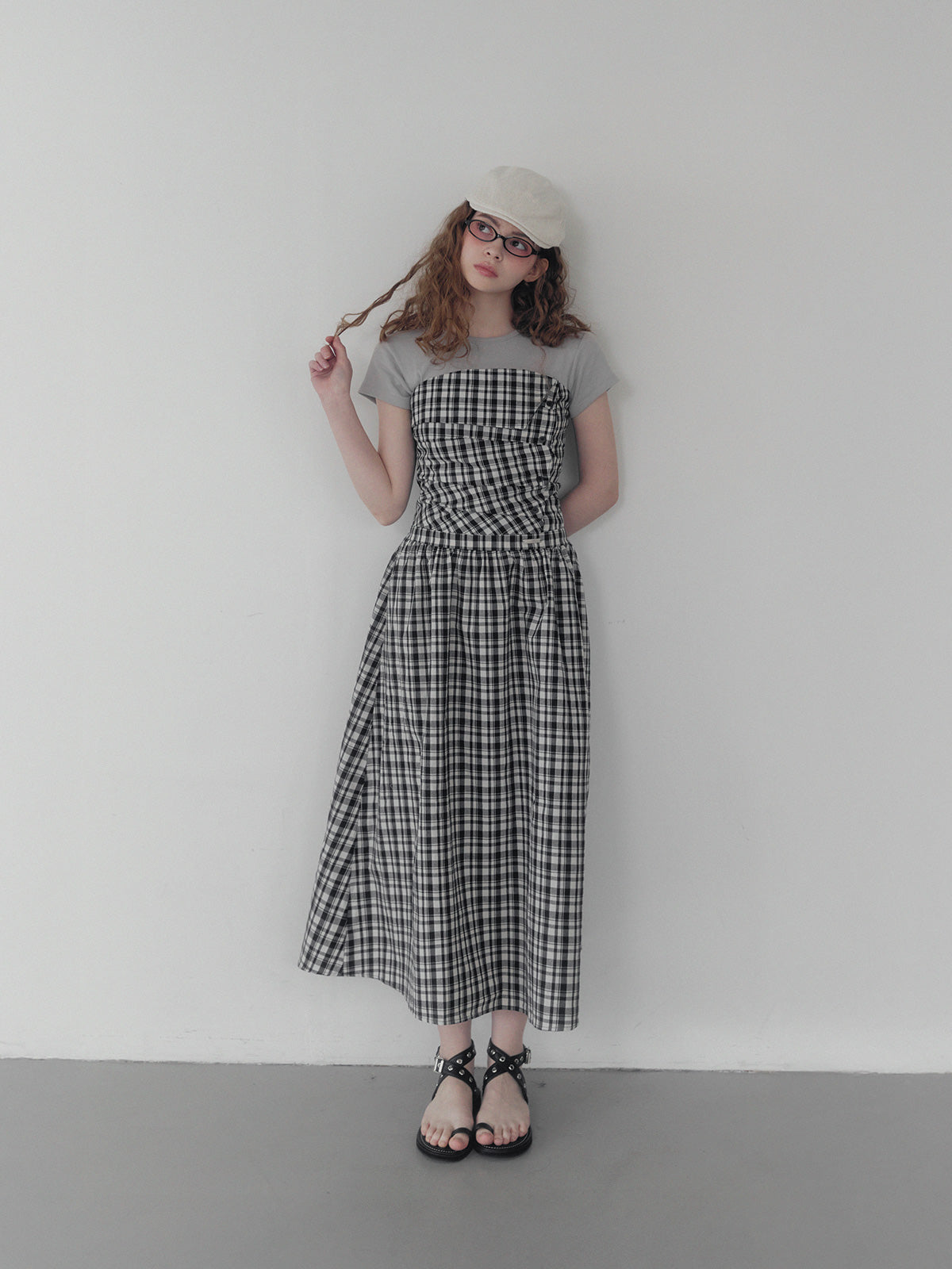 Vinci pattern pintuck long dress