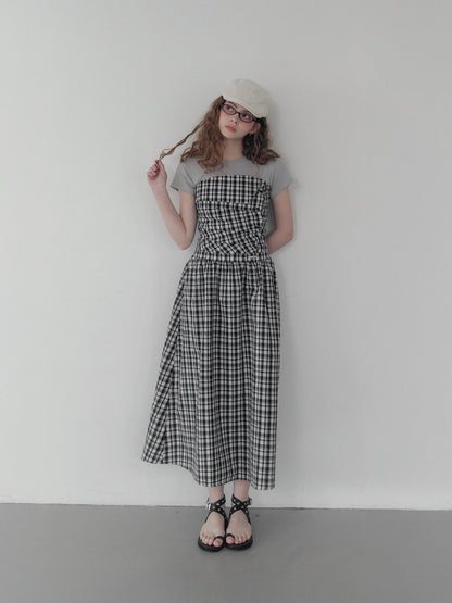 Vinci pattern pintuck long dress