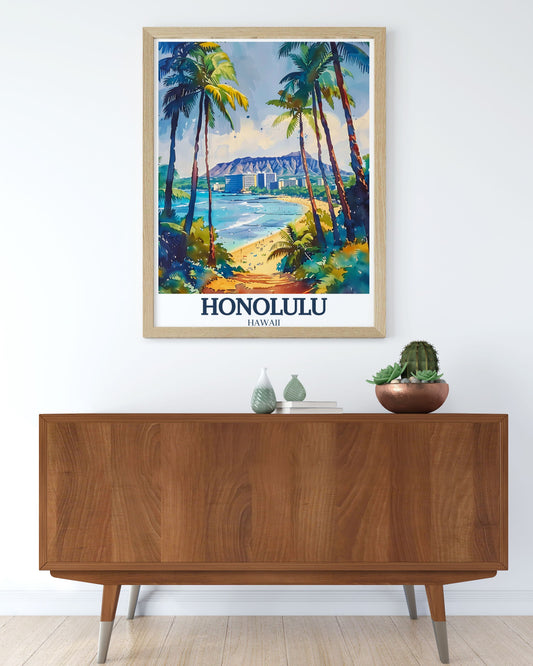 Lookrover Honolulu Waikiki Beach Aloha Tower Diamond Head Travel Poster Print Wall Art