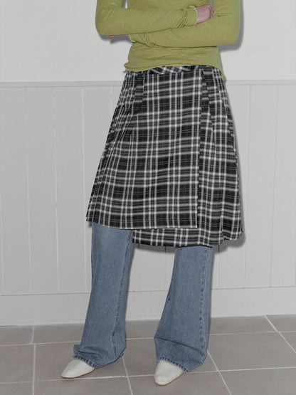 Noha Check Pleated Midi Wrap Skirt