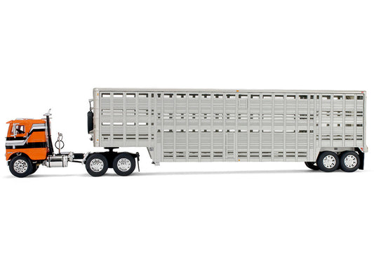 Freightliner COE and 45' Wilson Vintage Livestock Trailer Orange with Stripes 1/64 Diecast Model by DCP/First Gear