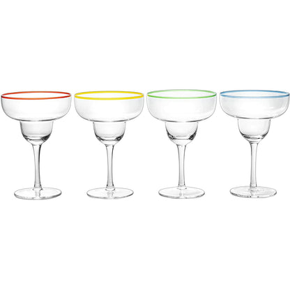 Pahare de cocktail Margarita pentru petrecere, cu margini colorate, set de 4 pahare de 355 ml de la Fies