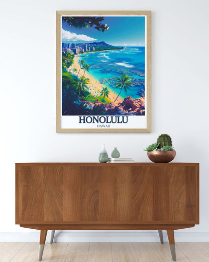 Lookrover Honolulu Wall Art Waikiki Beach Aloha Tower Diamond Head Canvas Home Decor Poster