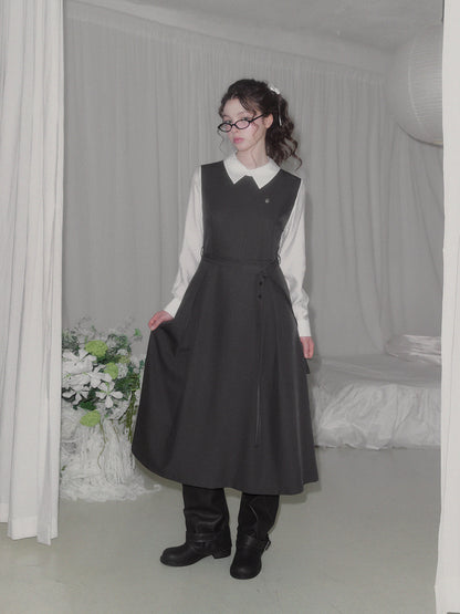 Riven shirt contrast pintuck long dress (strap set)