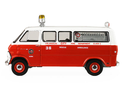 1969 Ford Econoline Ambulance "Los Angeles Fire Department" Red and White "Fire & Rescue" Series #5 1/64 Diecast Model Car by Greenlight