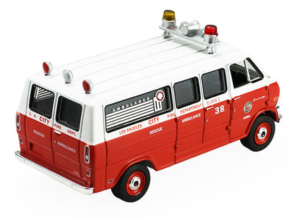 1969 Ford Econoline Ambulance "Los Angeles Fire Department" Red and White "Fire & Rescue" Series #5 1/64 Diecast Model Car by Greenlight