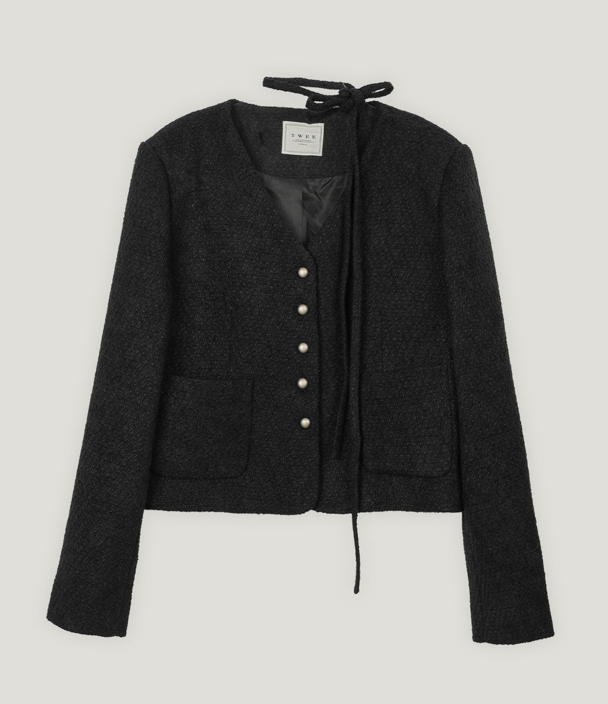 ROAN Tweed V-Neck Single-Button Jacket (Strap Set)