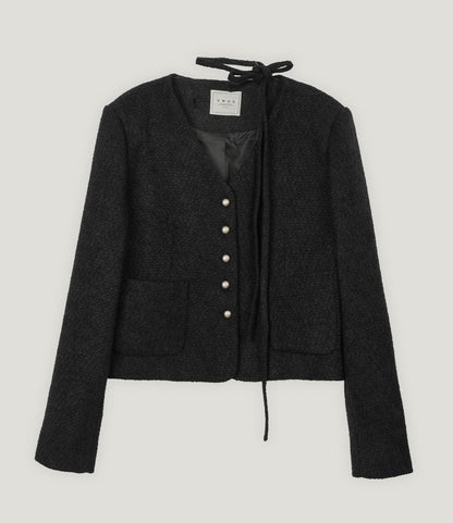 ROAN Tweed V-Neck Single-Button Jacket (Strap Set)