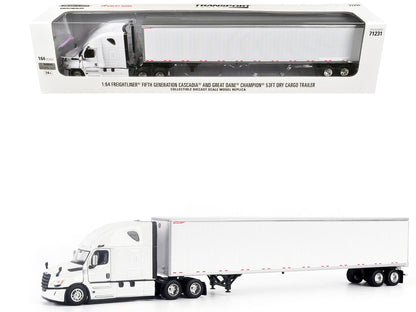 2025 Freightliner Cascadia Gen-5 Truck Tractor with Sleeper and Great Dane Champion 53ft Dry Cargo Trailer Winter White "Transport Series" 1/64 Diecast Model by Diecast Masters