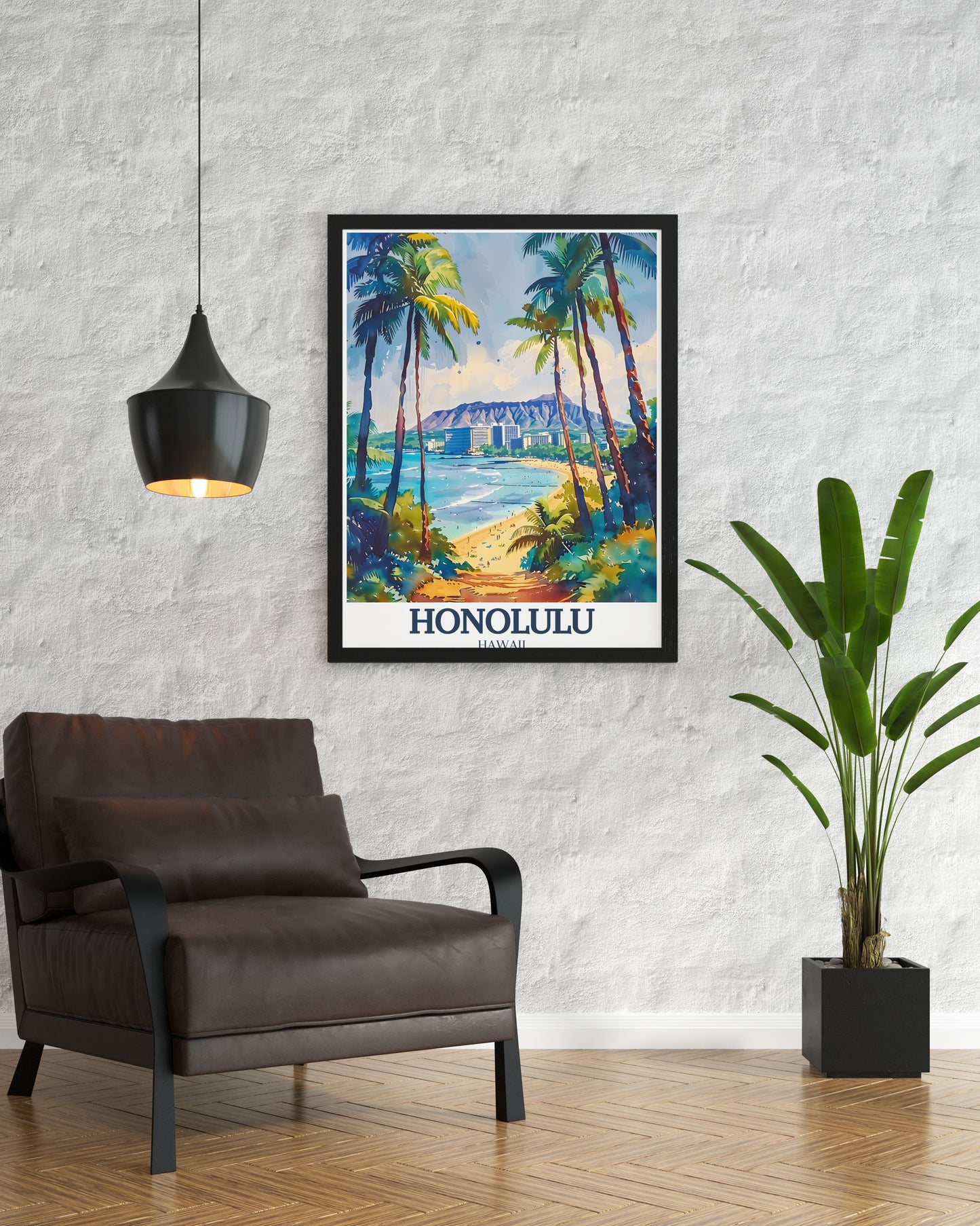 Lookrover Honolulu Waikiki Beach Aloha Tower Diamond Head Travel Poster Print Wall Art