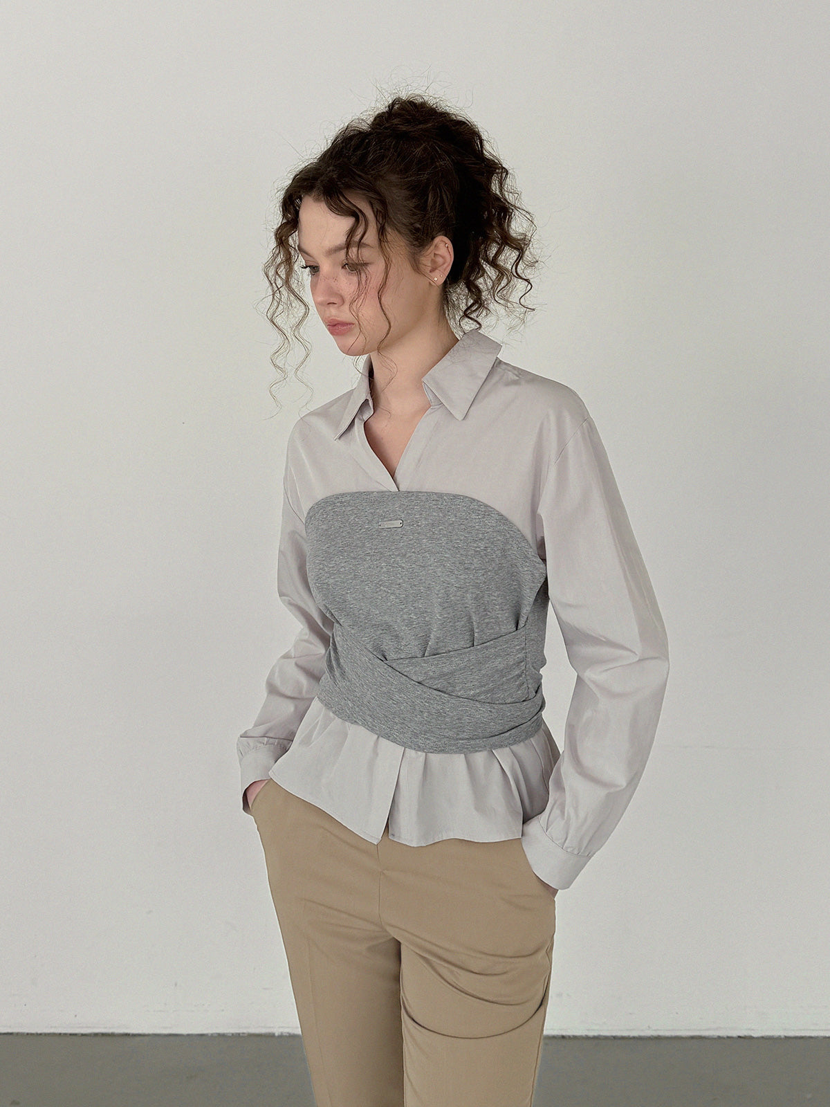 Noen Layered Top Bustier Shirt Blouse