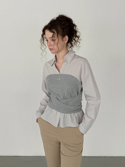 Noen Layered Top Bustier Shirt Blouse