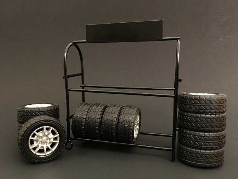 Raft metalic pentru anvelope cu jante și cauciucuri pentru modele la scară 1/24 de la American Diorama