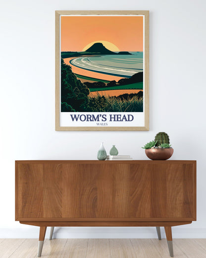 Lookrover Worm's Head Gower Peninsula Rhossili Bay Travel Poster Canvas Art Print Wall Decor