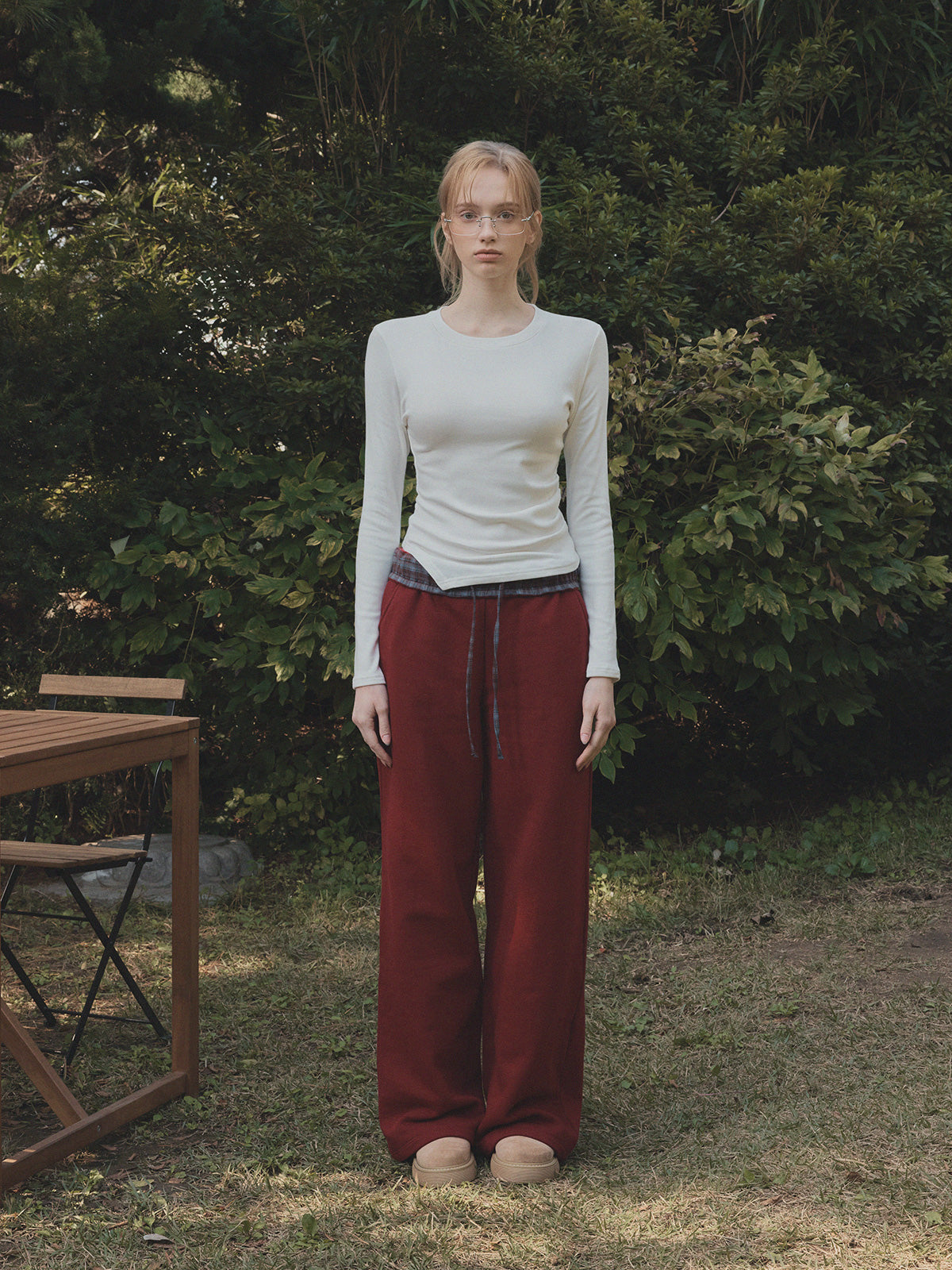 Jardin Check Contrast Wide Sweatpants