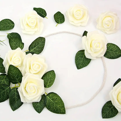 Lookrover 50pcs Ivory Artificial Foam Rose Flower Heads 7.5cm Elegant Bulk Decor