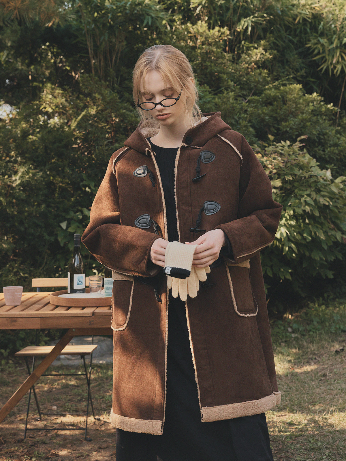 Tolz Suede Hooded Long Duffle Coat
