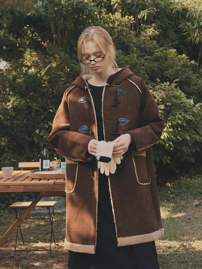 Tolz Suede Hooded Long Duffle Coat