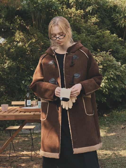 Tolz Suede Hooded Long Duffle Coat