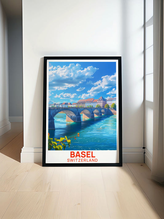 Basel Fine Line Posters Mittlere Brucke Stunning Unique Prints Switzerland Elegant Home Decor