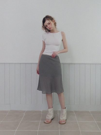 Beret check banding midi skirt