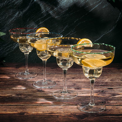 Pahare de cocktail Margarita pentru petrecere, cu margini colorate, set de 4 pahare de 355 ml de la Fies