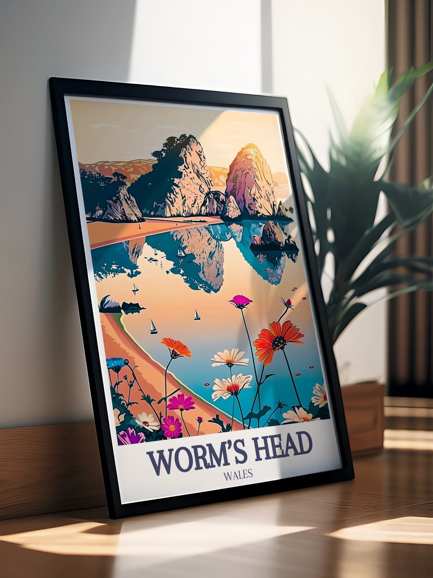 Lookrover Worm's Head Three Cliffs Bay Gower Peninsula Travel Poster Canvas Print Wall Art