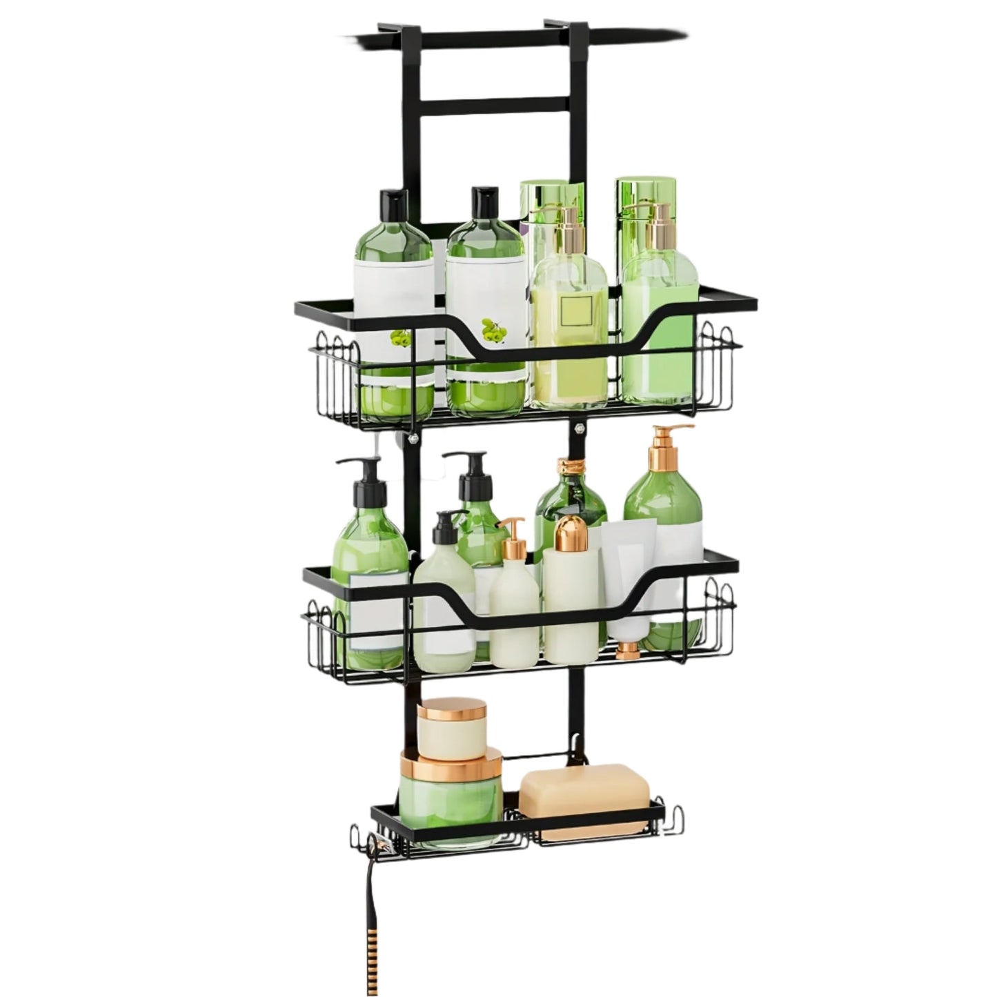 Lookrover 3-Tier Over-Door Bathroom Shower Caddy Rustproof Black Cast Iron