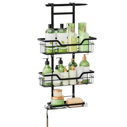 Lookrover 3-Tier Over-Door Bathroom Shower Caddy Rustproof Black Cast Iron