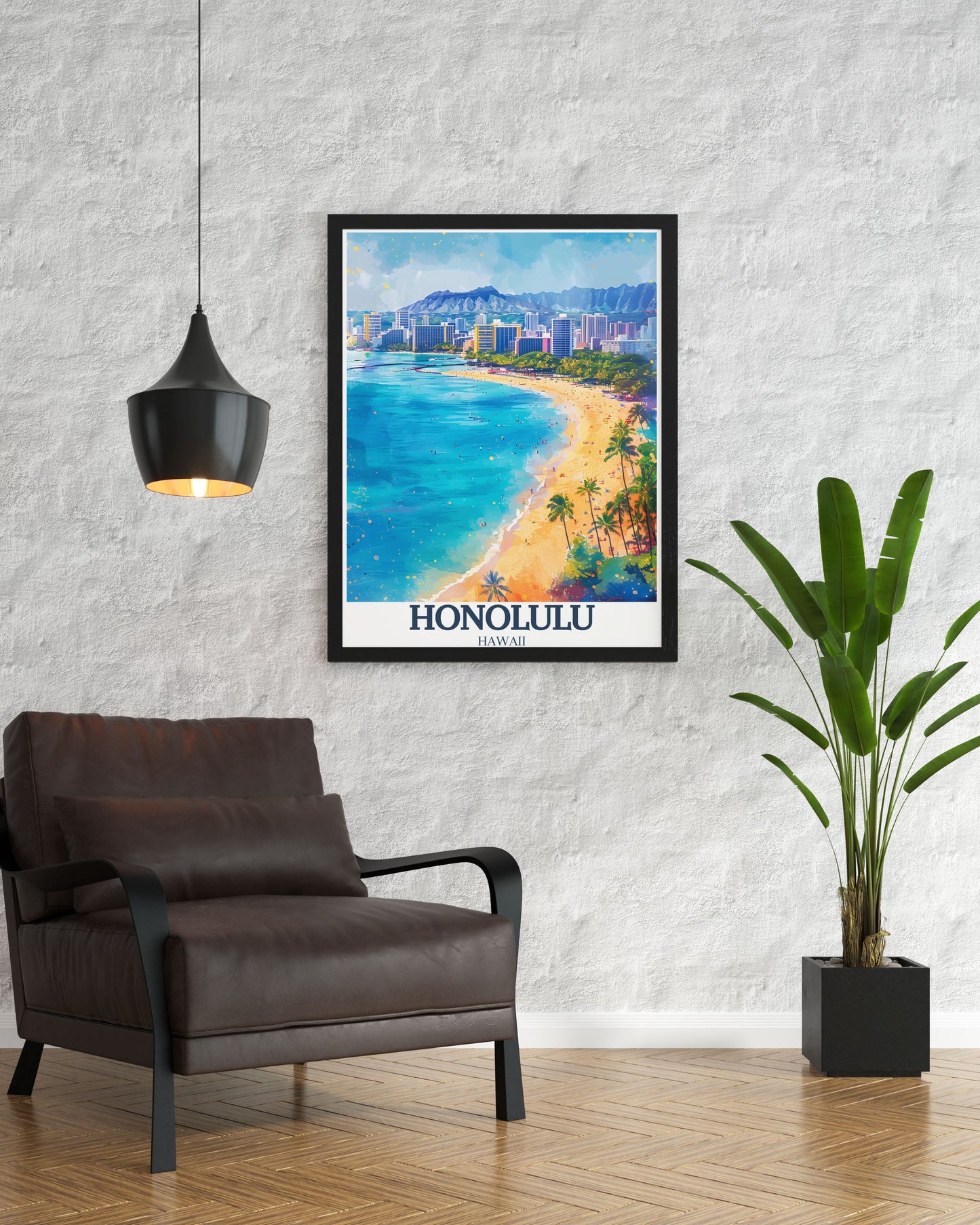 Lookrover Honolulu Diamond Head Aloha Tower Canvas Art Travel Print Wall Poster
