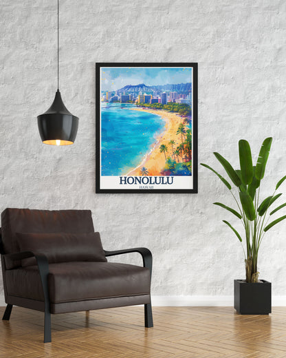 Lookrover Honolulu Diamond Head Aloha Tower Canvas Art Travel Print Wall Poster