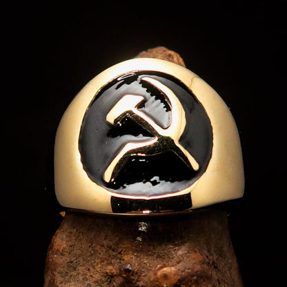 Excellent crafted Men's Black Hammer and Sickle Crest Ring - Solid Brass