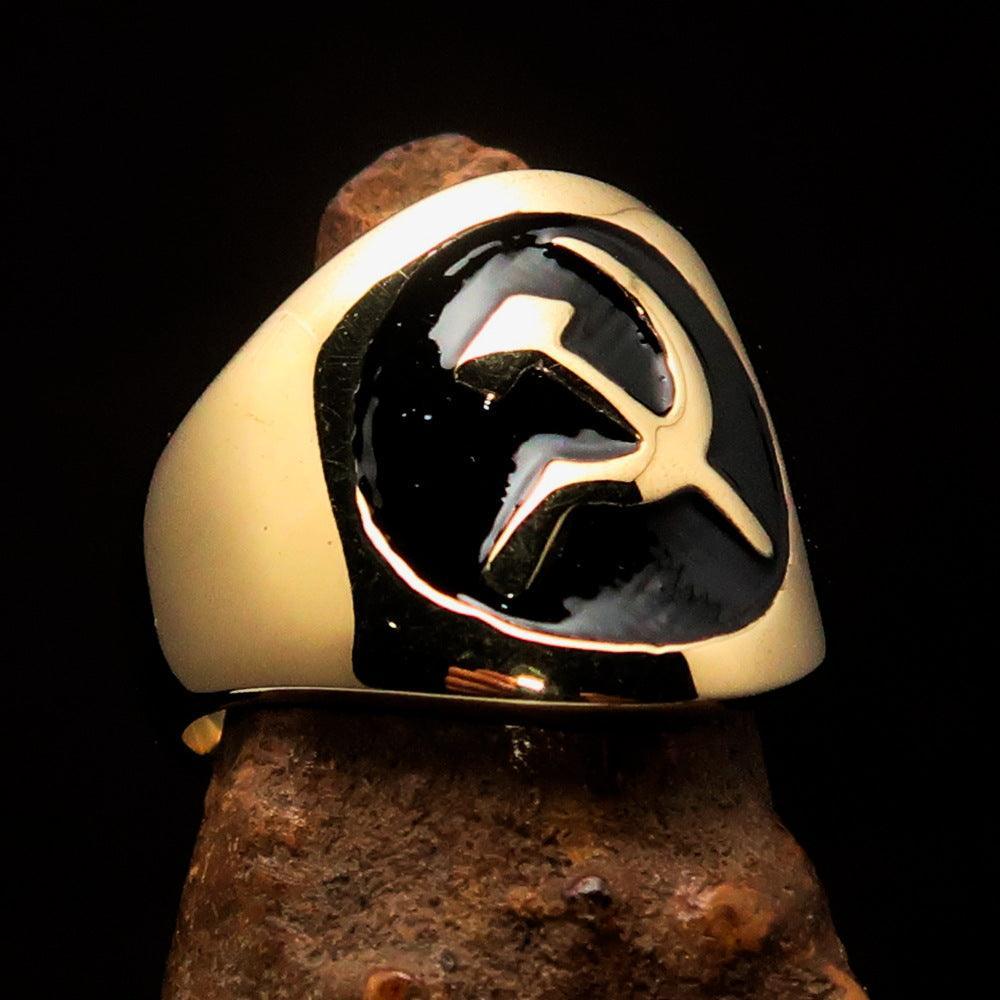 Excellent crafted Men's Black Hammer and Sickle Crest Ring - Solid Brass
