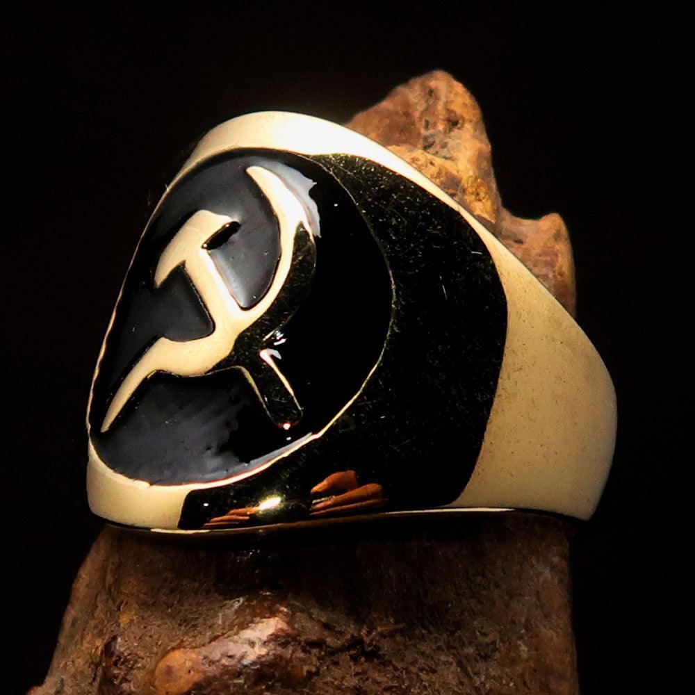 Excellent crafted Men's Black Hammer and Sickle Crest Ring - Solid Brass