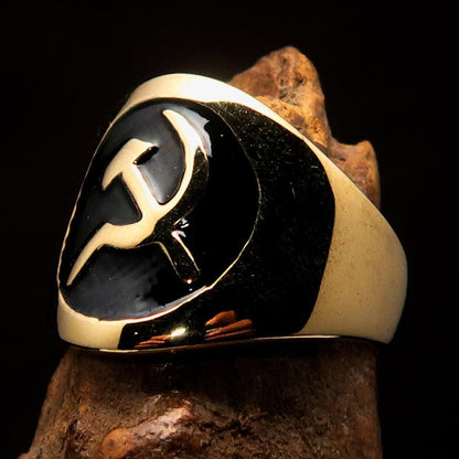 Excellent crafted Men's Black Hammer and Sickle Crest Ring - Solid Brass