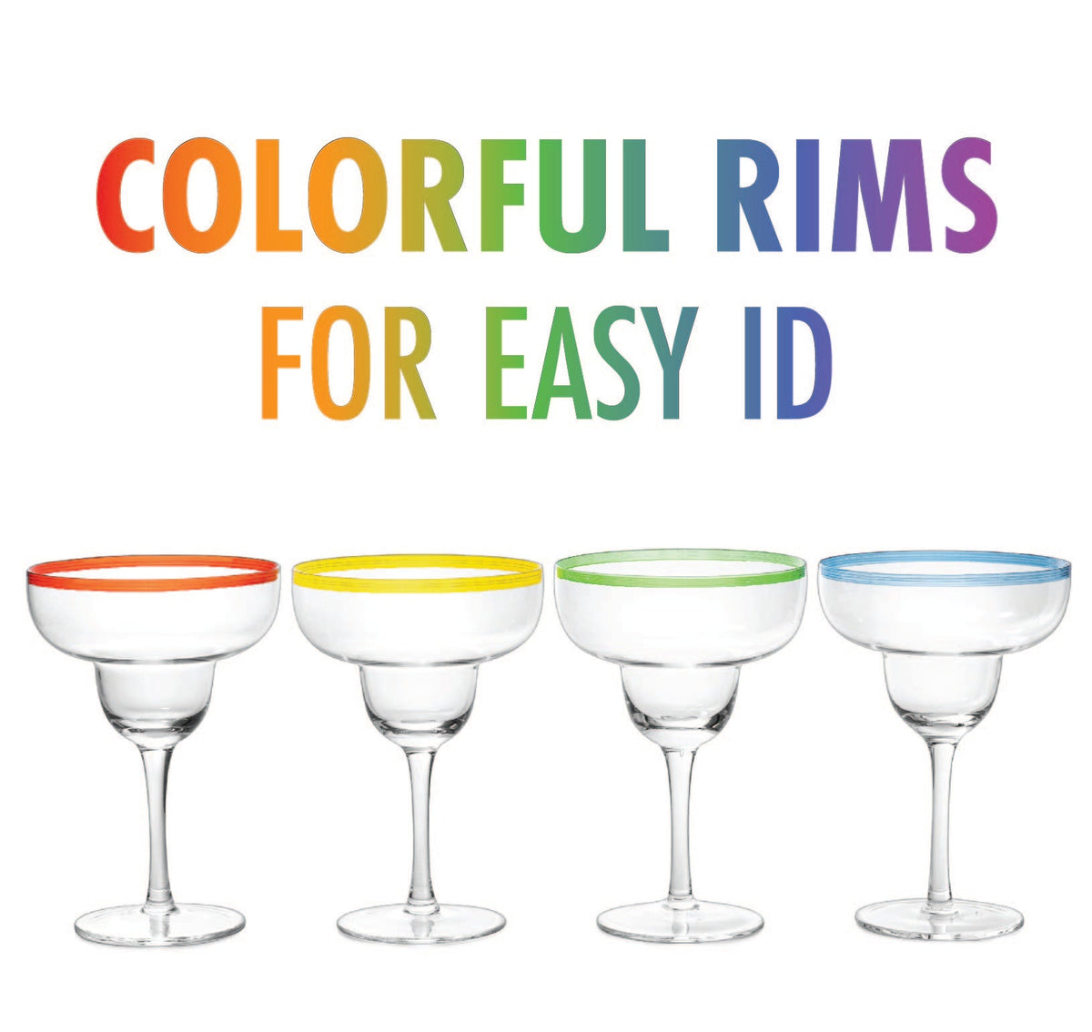 Pahare de cocktail Margarita pentru petrecere, cu margini colorate, set de 4 pahare de 355 ml de la Fies