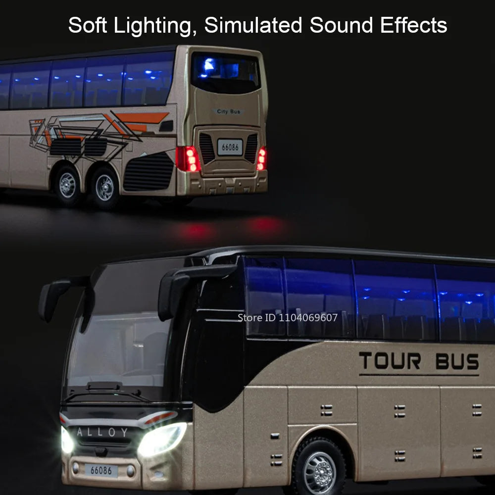 Lookrover 1:30 Double Decker Long-Distance Bus Alloy Diecast Sound Light Pull Back Doors Kids Gift