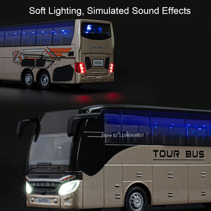 Lookrover 1:30 Double Decker Long-Distance Bus Alloy Diecast Sound Light Pull Back Doors Kids Gift
